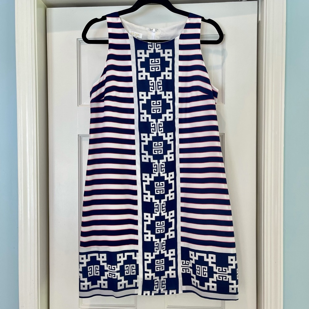 NWOT Britt Ryan Greek Key and Stripe Dress